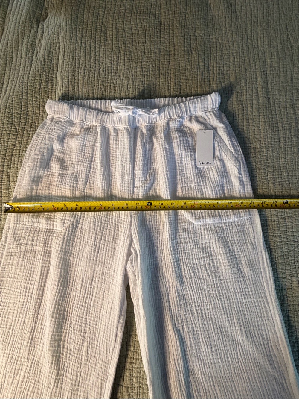 SPLENDID Bohemian White Gauze Wide-Leg Drawstring Pant with Tie NWT’s size Lg - Picture 12 of 17